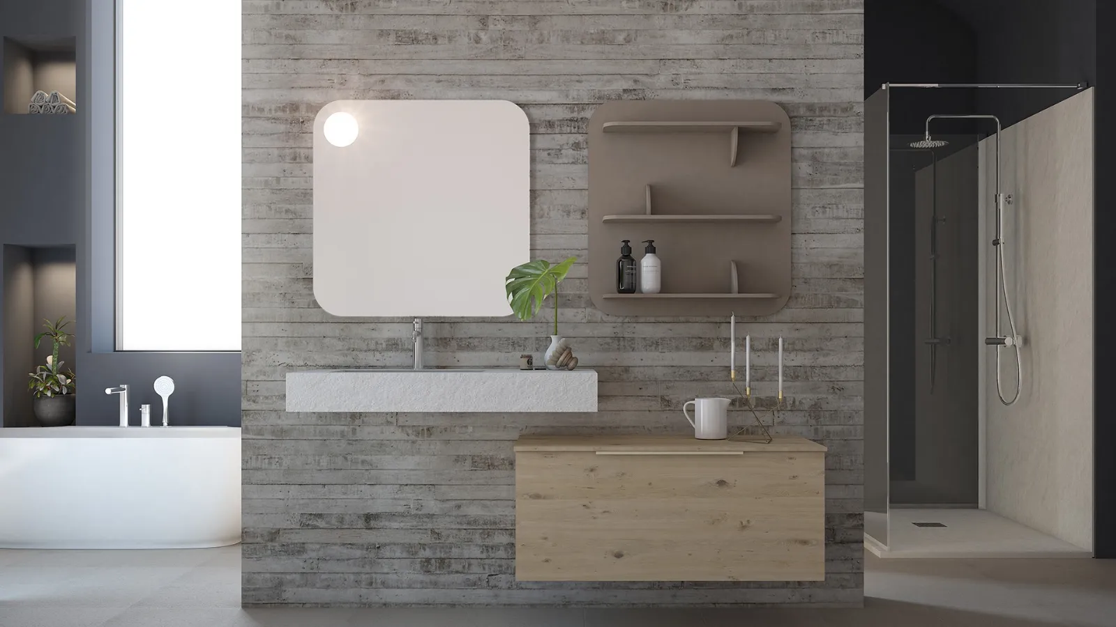 Mobile da Bagno sospeso in legno e HPL effetto cemento Linea LN46 di Arteba