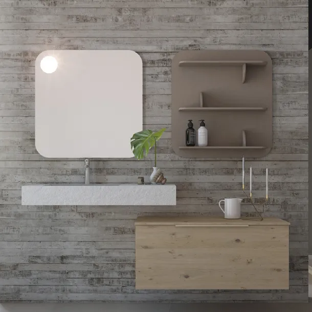 Mobile da Bagno sospeso in legno e HPL effetto cemento Linea LN46 di Arteba