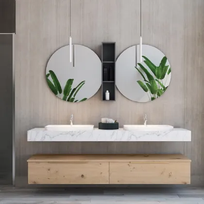 Mobile da Bagno sospeso in legno e gres effetto marmo Linea LN44 di Arteba