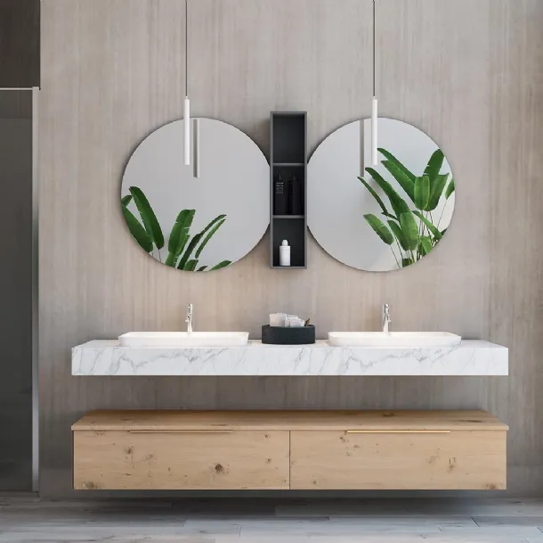 Mobile da Bagno sospeso in legno e gres effetto marmo Linea LN44 di Arteba