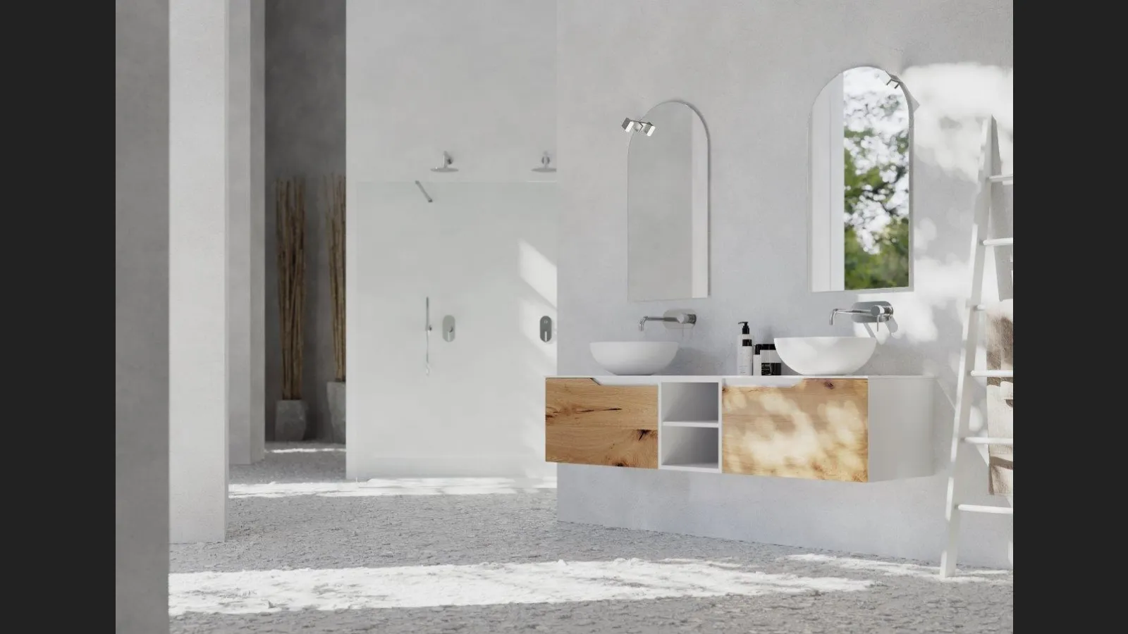 Mobile da bagno sospeso in legno e laccato bianco Rustech RT13 di Arteba