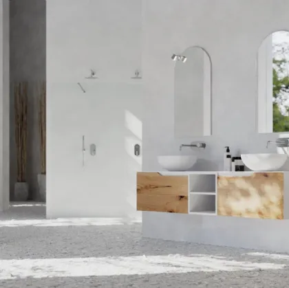 Mobile da bagno sospeso in legno e laccato bianco Rustech RT13 di Arteba