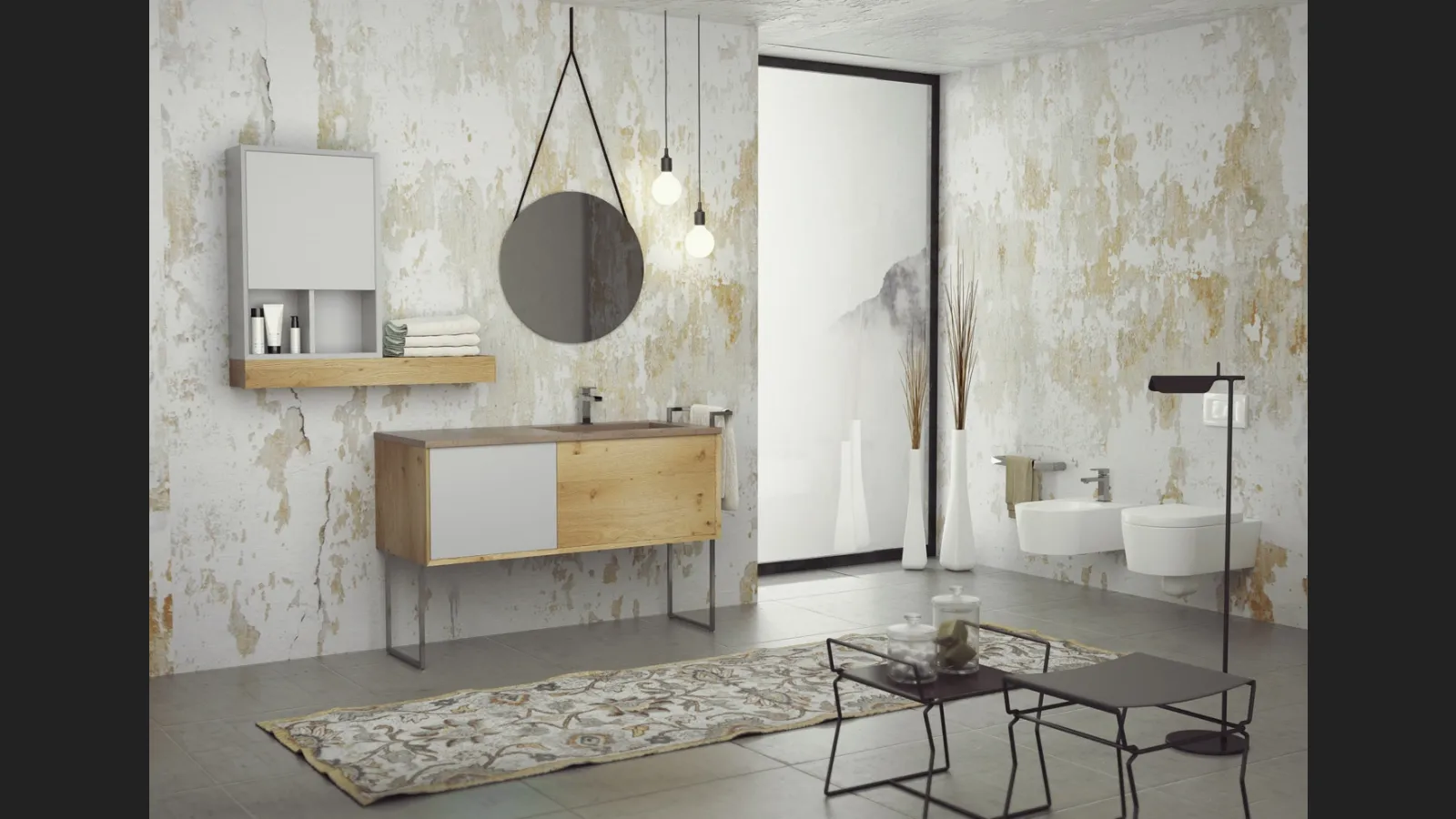 Mobile da bagno a terra in legno, laccato e metallo SuperNatural SN04 di Arteba