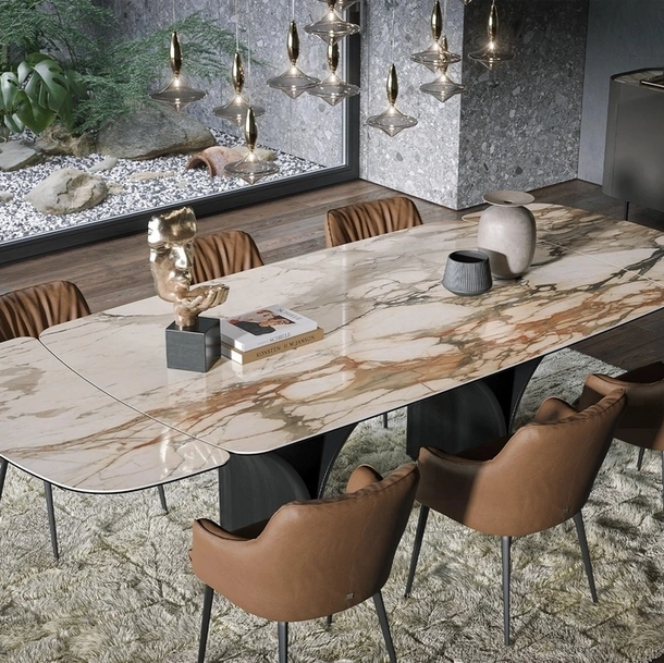 Tavolo allungabile Arco Ext in ceramica effetto marmo di Tonin Casa