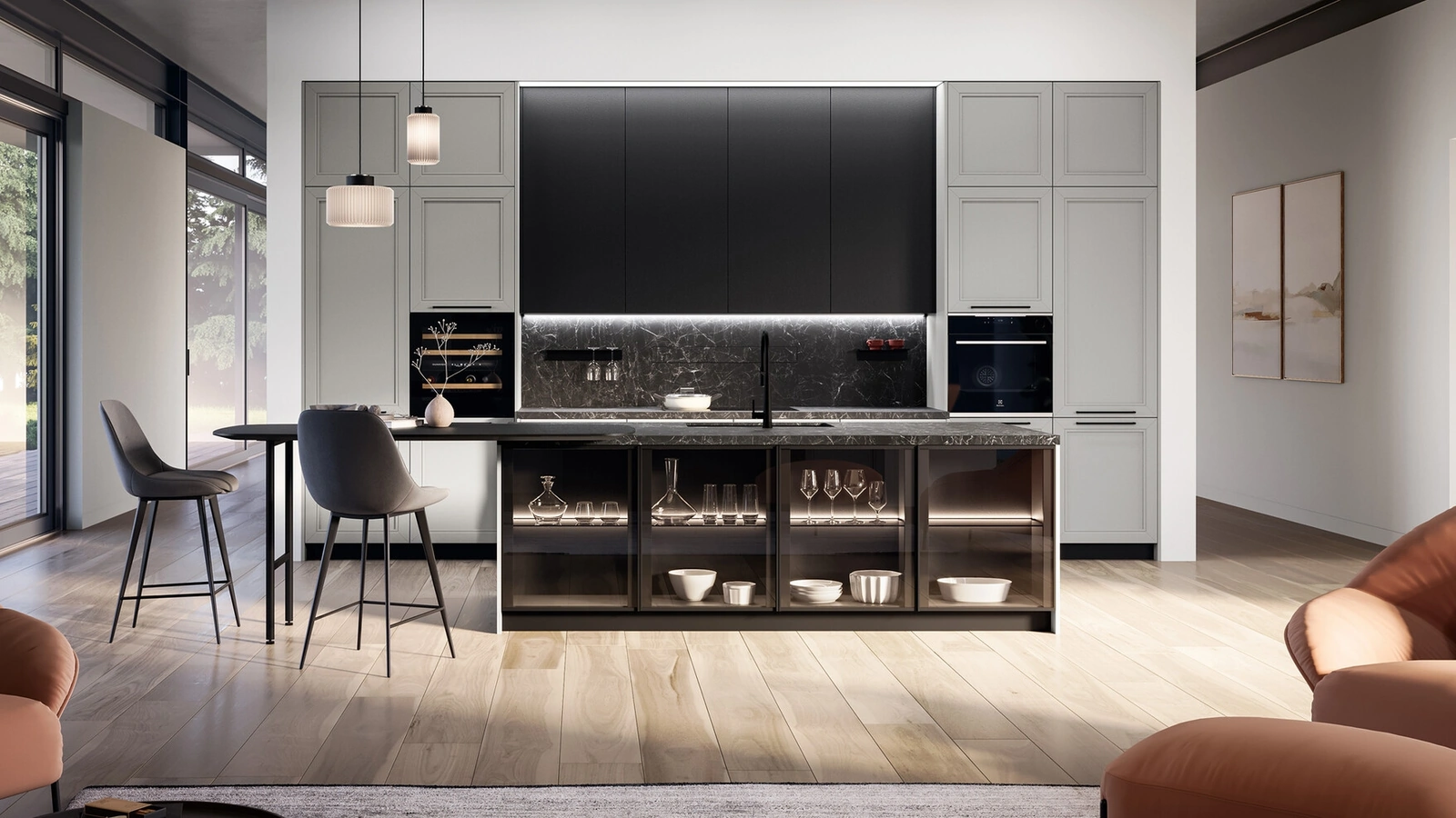 Cucina Classica con isola Opera 02 in laccato e legno di Arredo3