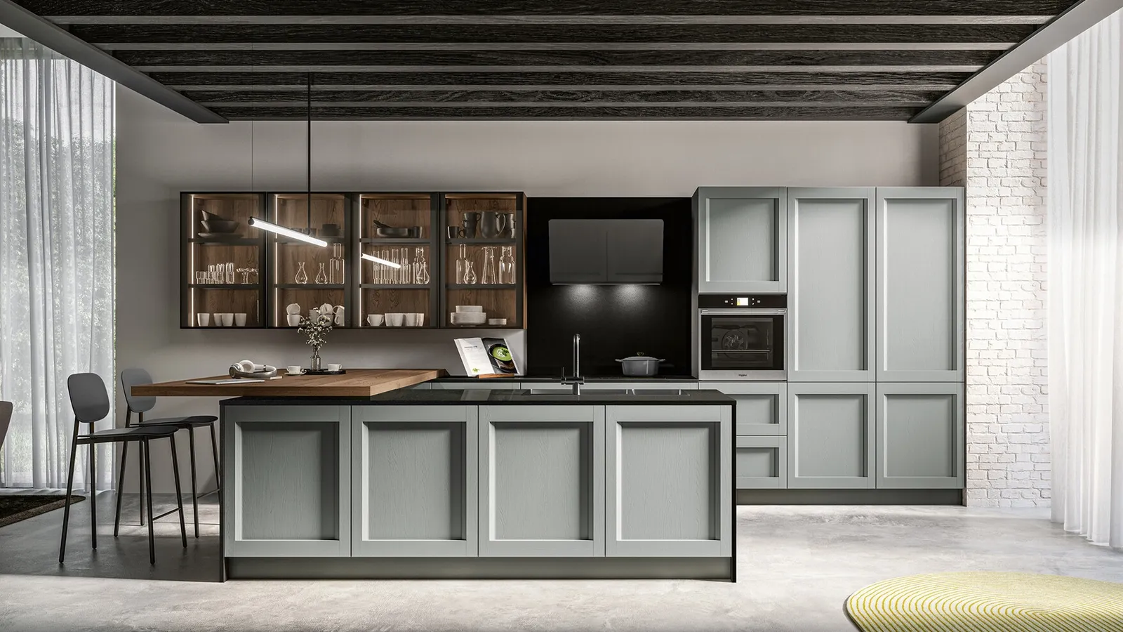 Cucina Moderna con penisola in laccato a poro aperto Frida di Arredo3